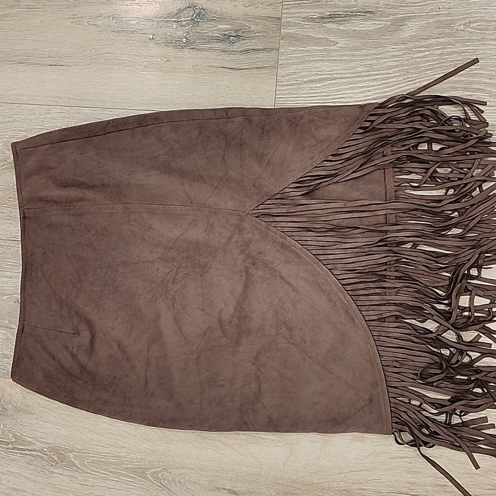 Ellison Brown Suede Fringe Pencil Skirt